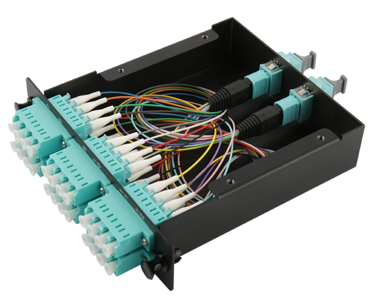 12 kaseta 12 vlakana OM4 Multimode MTP do 12 LC Duplex Aqua